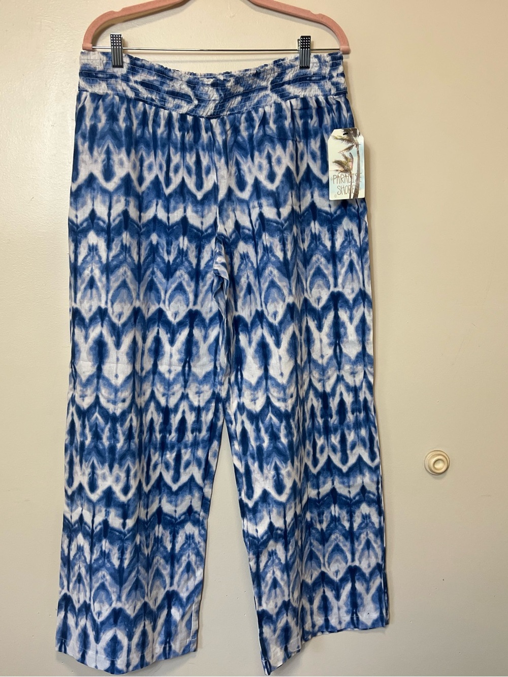 Paradise Shores Wide Leg Tie-Dye Linen Pants - Blue. Size XL. NWT